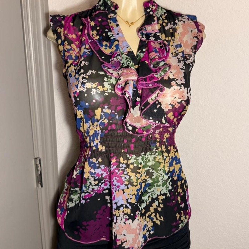 Paper Tee sheer multicolored floral blouse